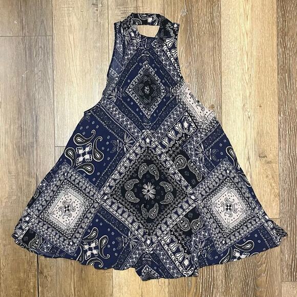 FREE PEOPLE INTIMATELY Beaux Slip Dress Blue Size Small Mock Neck Open Back - Picture 8 of 10